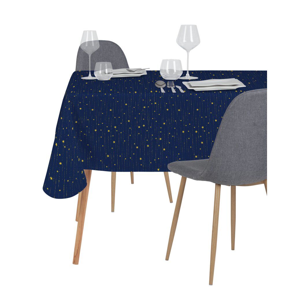Nappe étoile 140x250cm polyester bleu nuit et doré