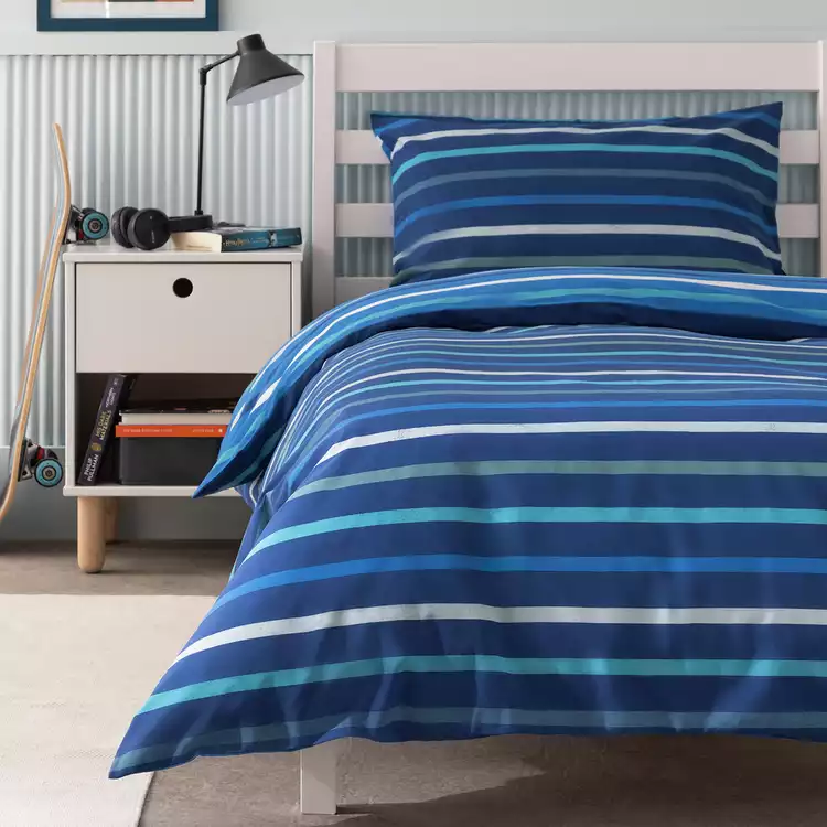 Habitat Check Twin Pack Blue Kids Bedding Set - Single