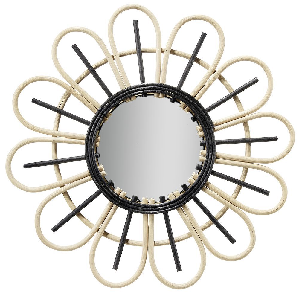 Miroir rond en rotin naturel et noir Ø39,5cm