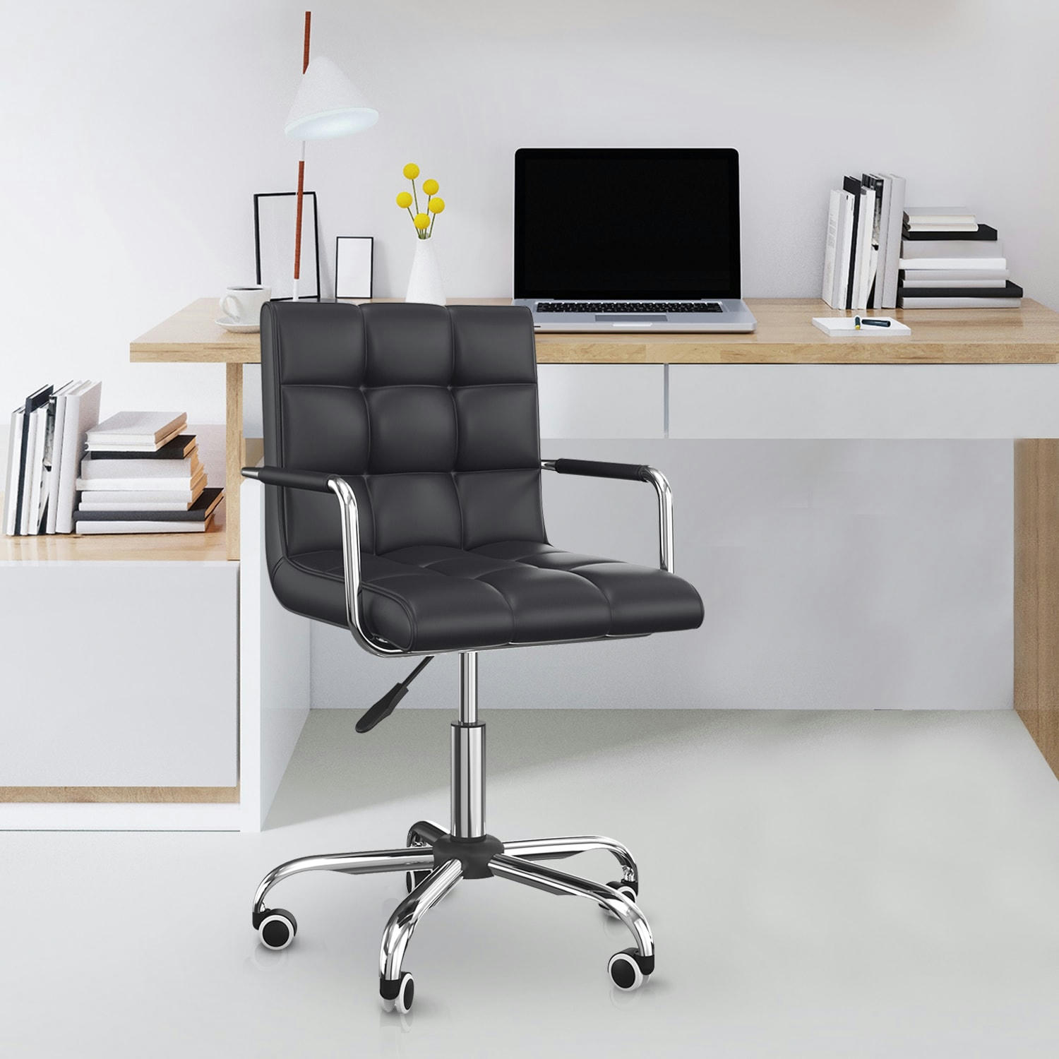 - Chaise de bureau revêtement synthétique capitonné noir