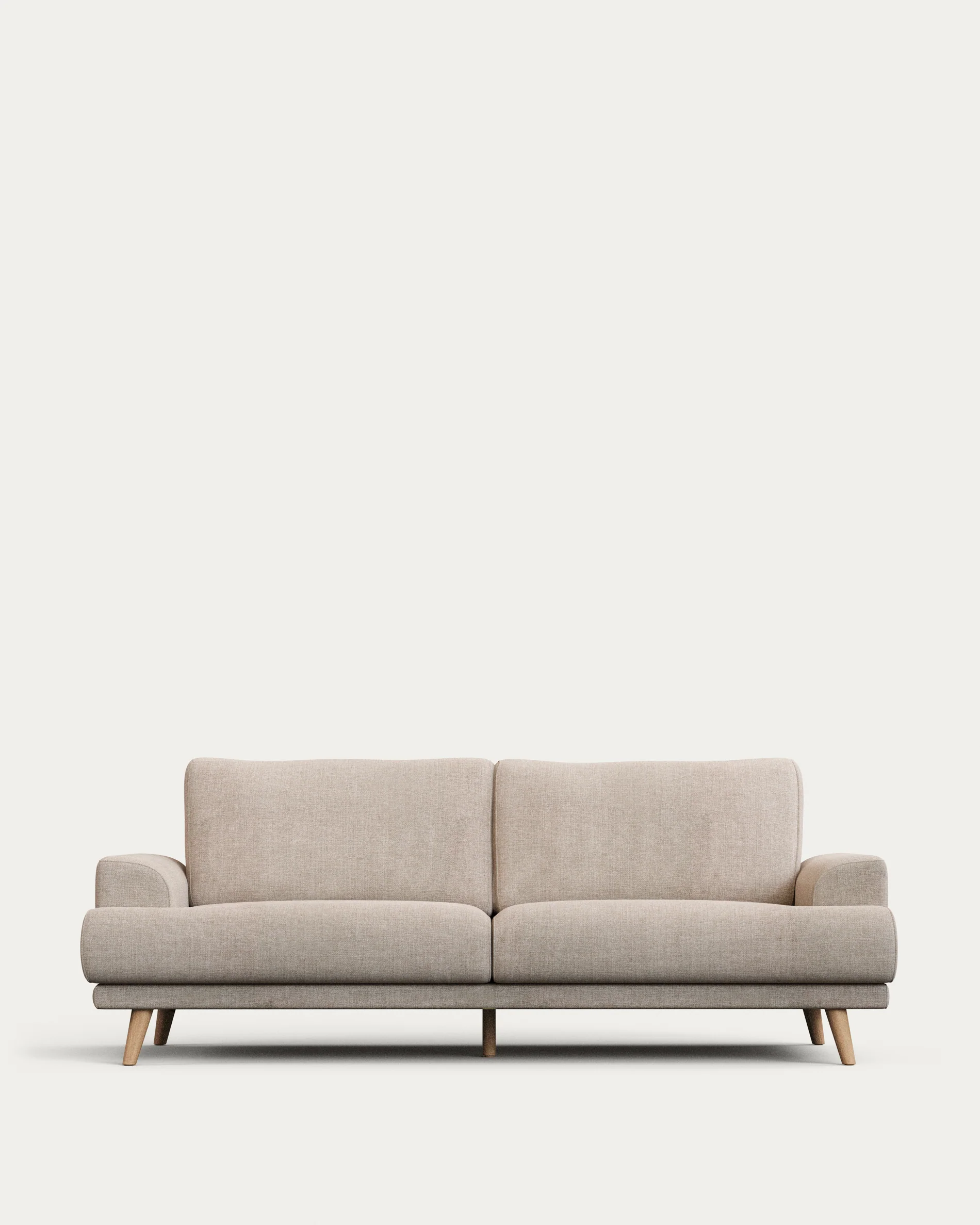 Karin 3 seater sofa in beige with solid beech wood legs, 231 cm