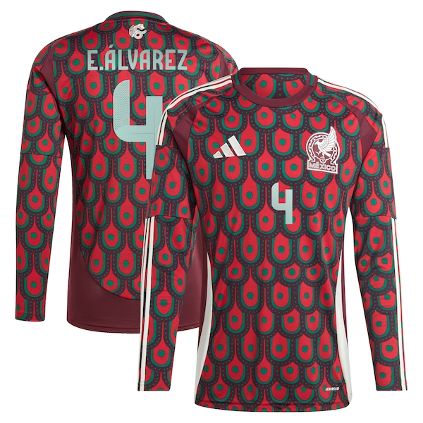 Edson Alvarez Mexico National Team adidas 2024 Home Replica Player Long Sleeve Jersey - Burgundy/Green