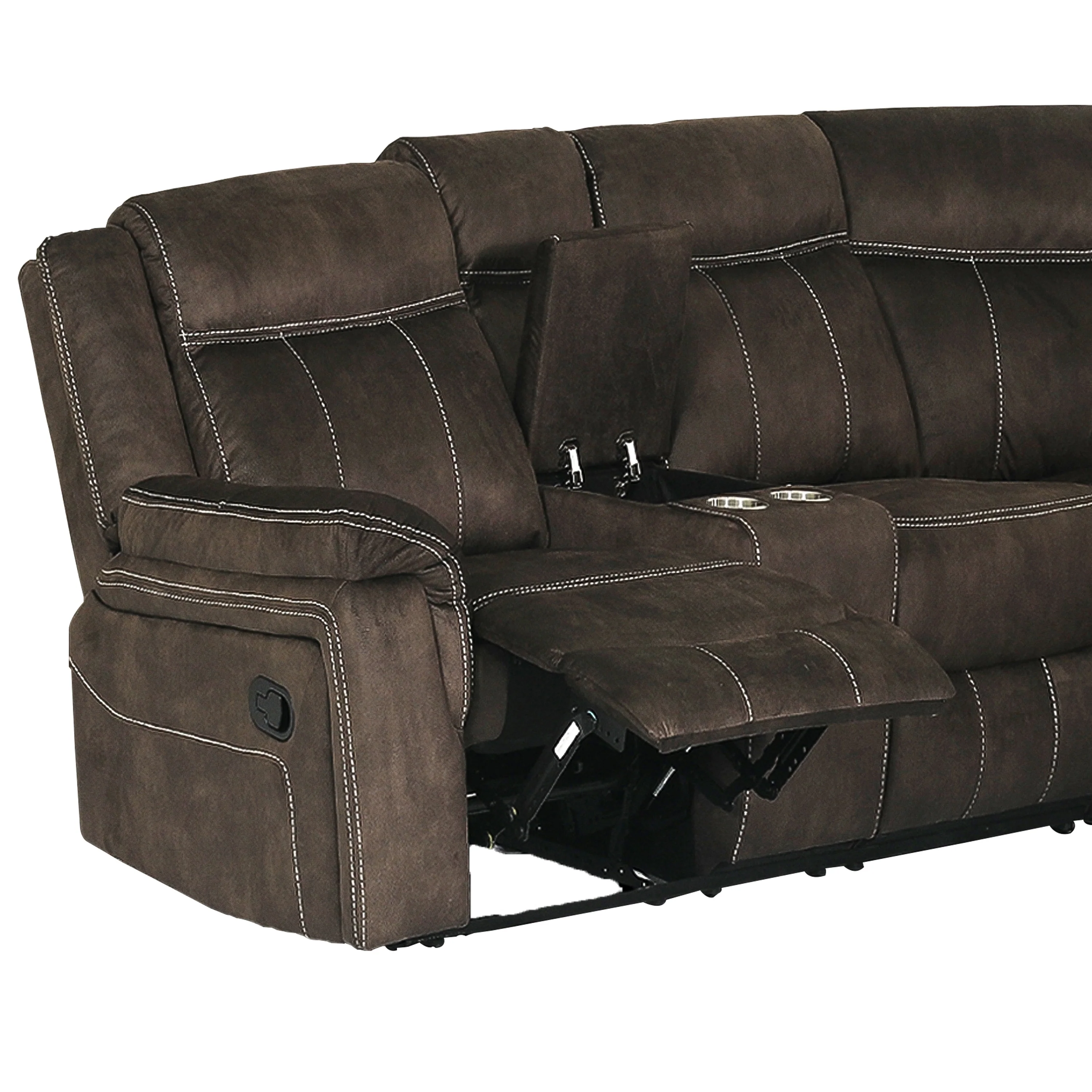 3 Piece Transitional Brown Upholstered Curved Living Room Reclining Sectional