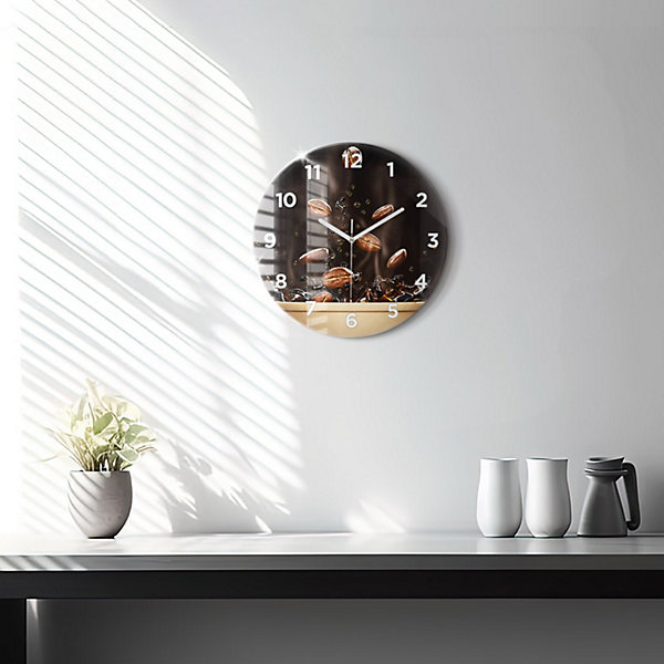 Horloge murale Wallfluent fi30 cm Avec chiffres Aiguilles blanches Café chaud 1 pcs