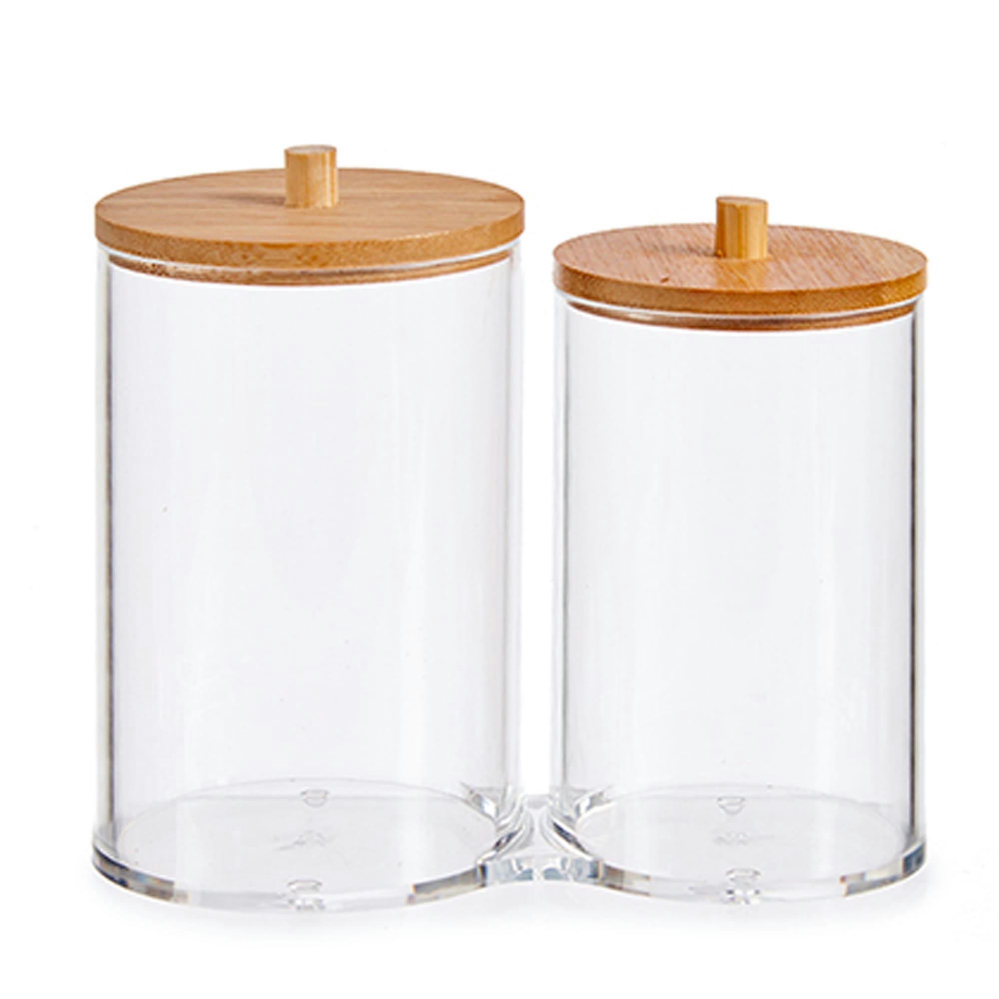 - Distributeur coton-tiges et coton transparent et bambou 15x8x13.5cm