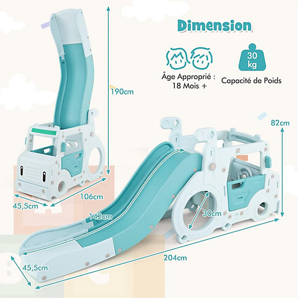 3 en 1 Toboggan Interieur Exterieur Enfants Pliable, avec Rampes Surélevées, Volant Simulé, pour 1,5 Ans, Charge 30KG
