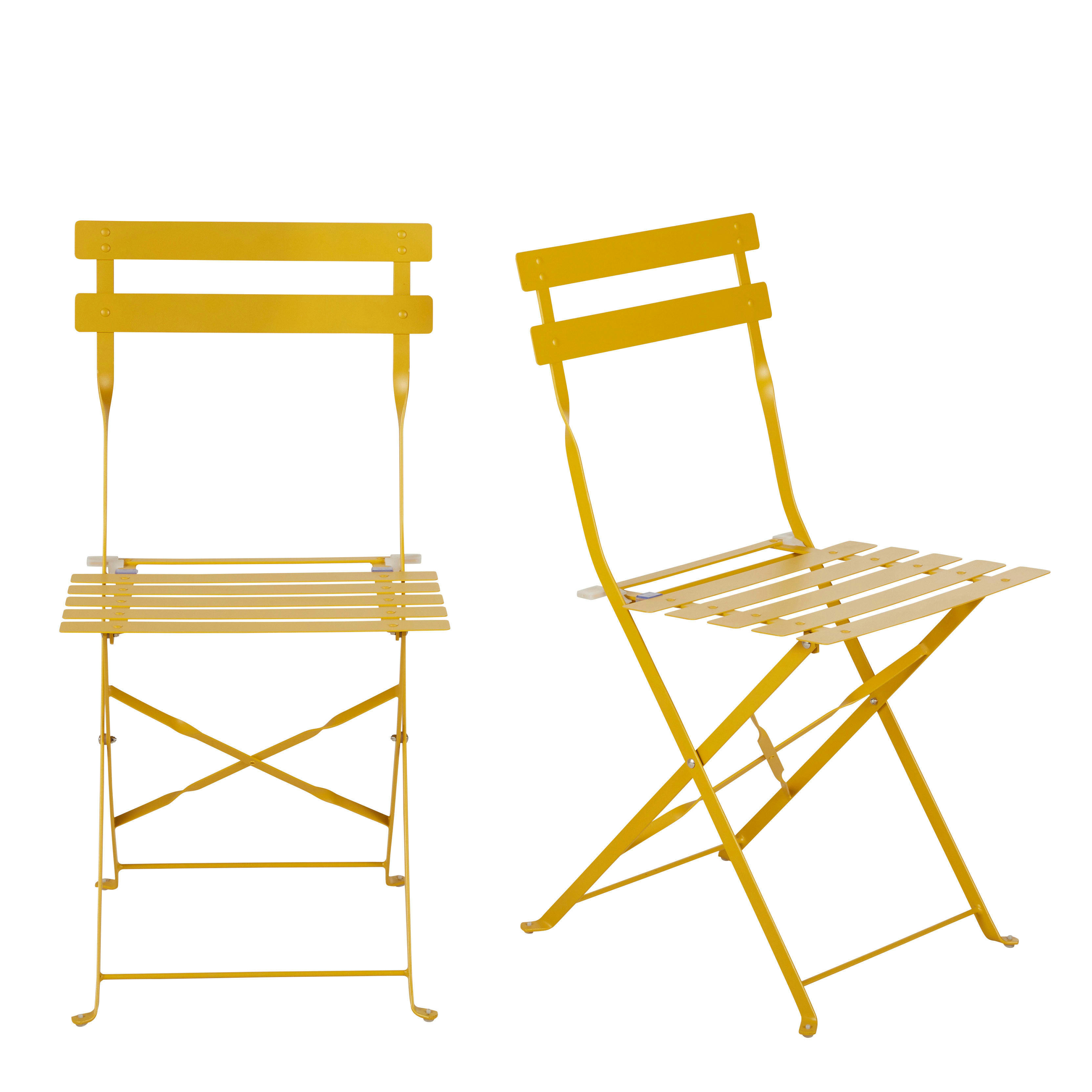 Guinguette - Chaises à dîner de jardin pliables en métal jaune (x2)