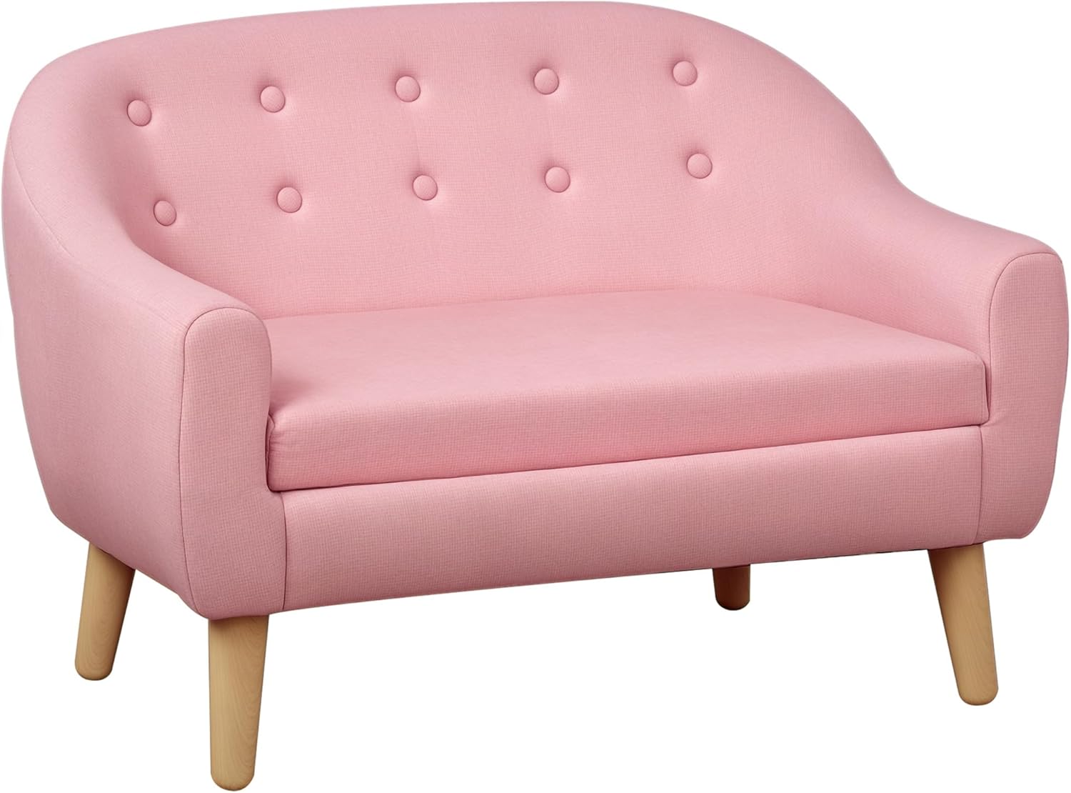 Qaba 2-Seat Kids Sofa, Toddler Sofa Couch, Linen-Like Fabric and Wooden Frame Sofa Chair for Ages 3-7, 11 High Seat, Pink
