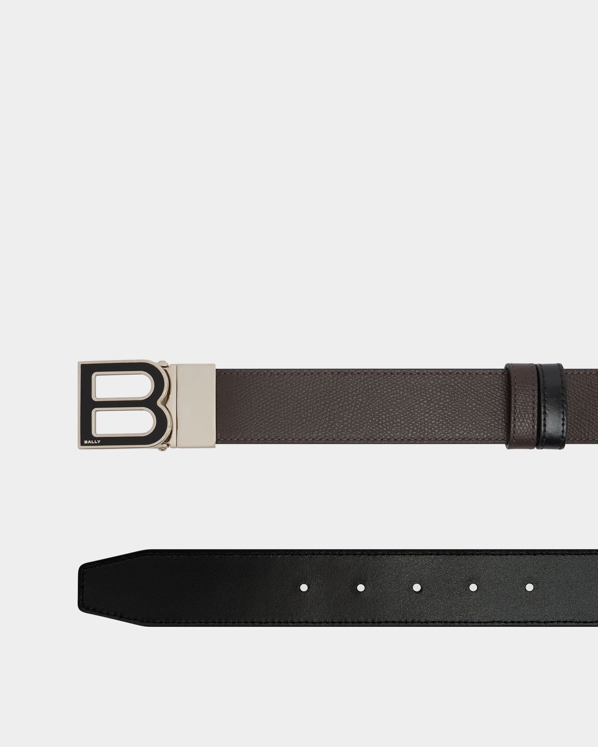 Verstellbarer 35 mm Breiter B Logo Wendegürtel Aus Leder In Ebenholz Und Schwarz