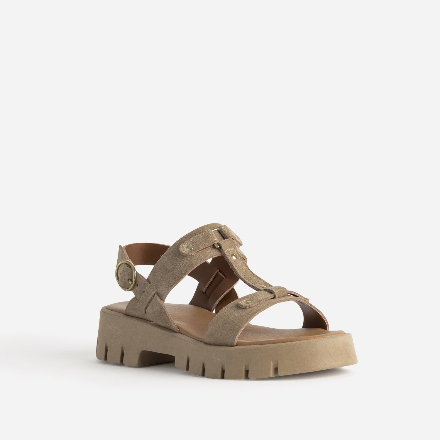 Sandale TEXTO beige cuir velours semelle crantée