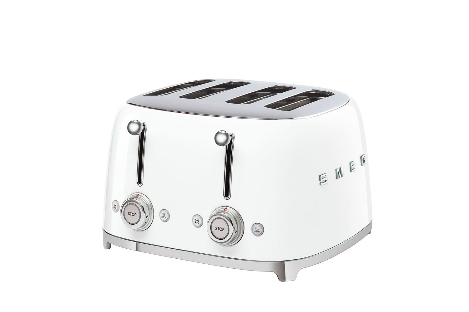 Smeg 4 Slice Toaster, Extra-Wide Slots TSF03WHUK Retro Stainless Steel in White