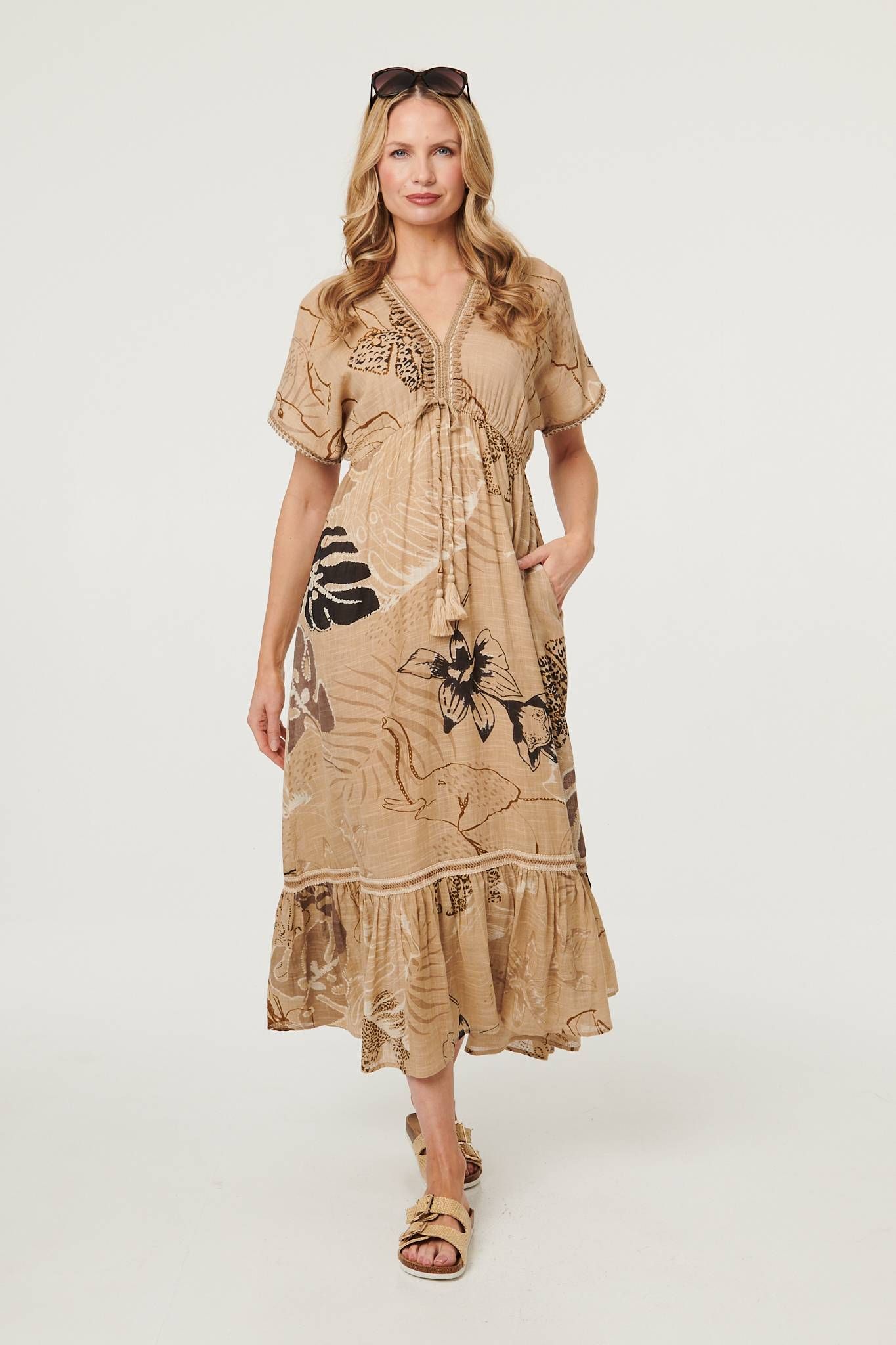 Izabel London Printed Short Sleeve Empire Maxi Dress