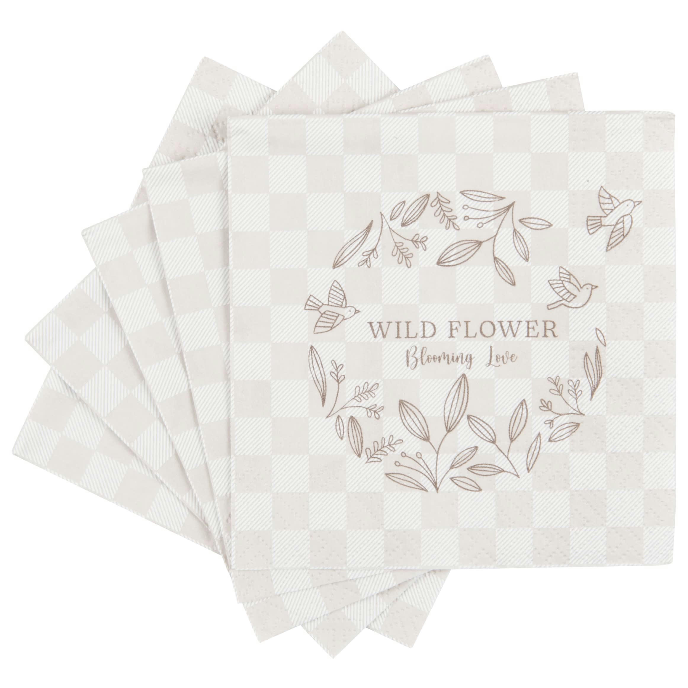 WILD FLOWER - Serviettes en papier motifs à carreaux beiges et noirs (x20)