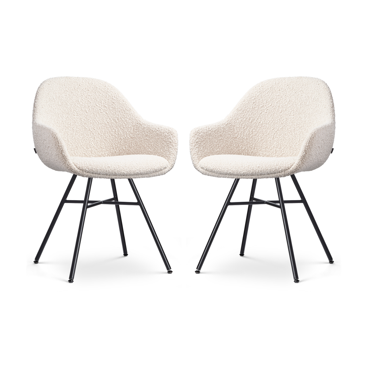 Nolon Noa-Mae Eetkamerstoelen Set van 2 - Bouclé Beige - Zwarte Poten