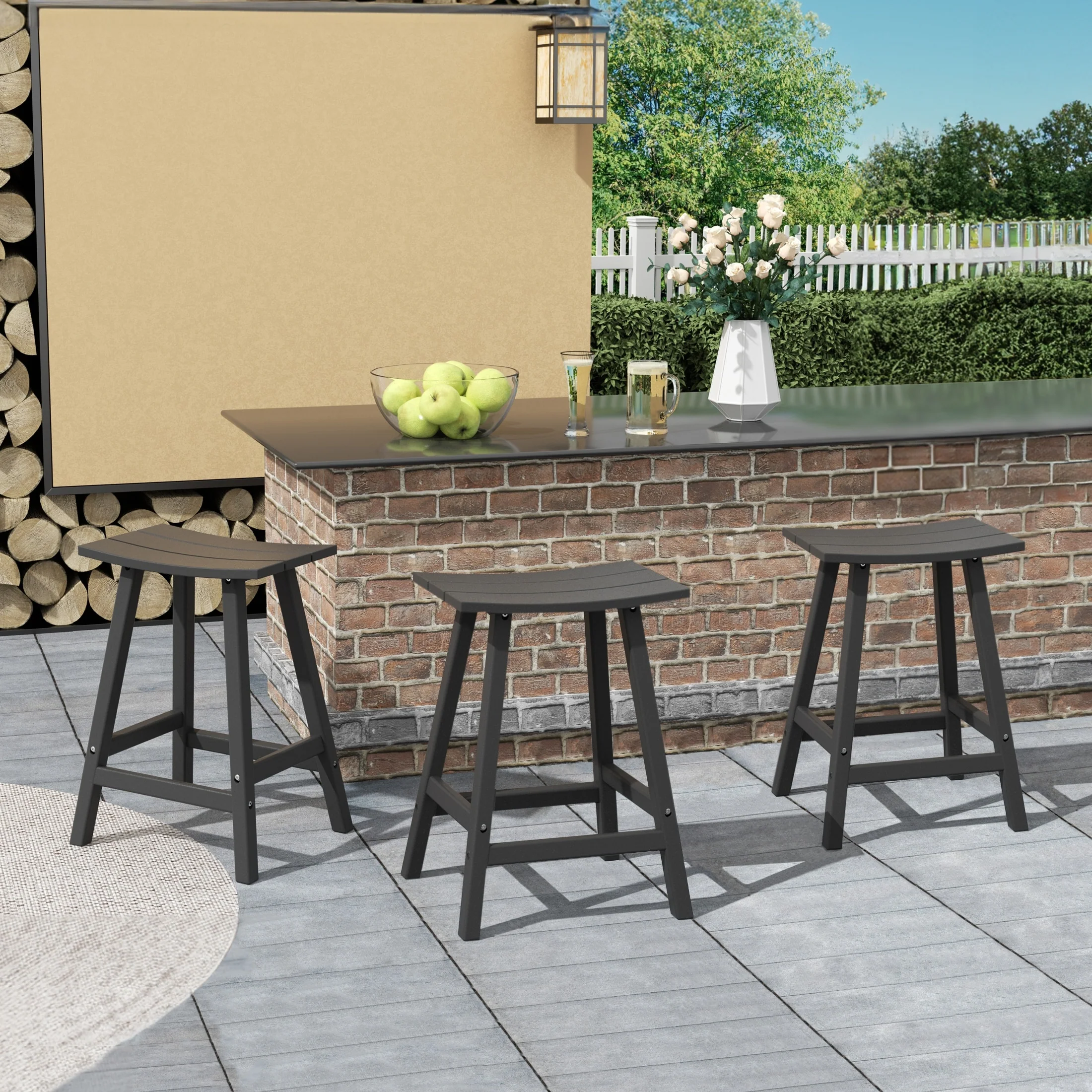 Polytrends Laguna Hdpe All Weather Outdoor Patio 24 Saddle Seat Counter Stool (Set Of 3)