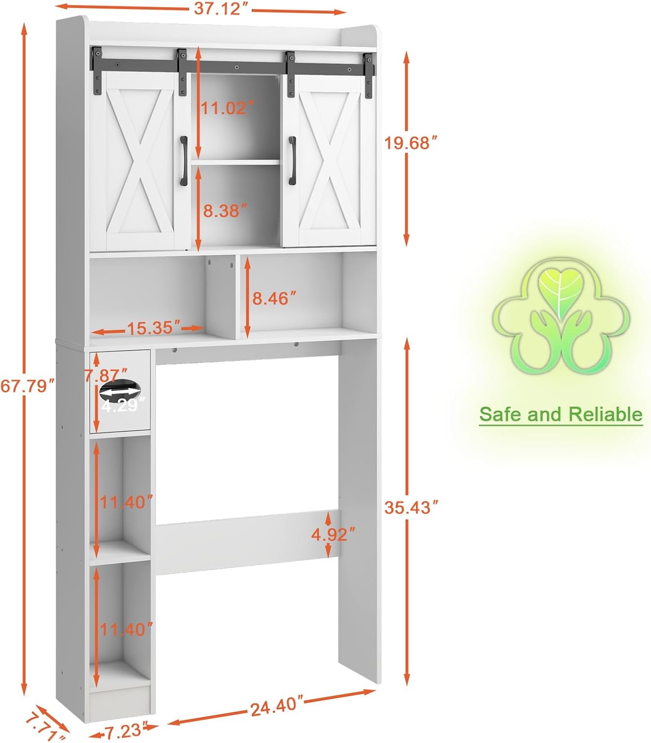 Vabches Over The Toilet Storage Cabinet, Farmhouse Storage Cabinet Over Toilet with Sliding Doors，Home Space-Saving Toilet Rack, for Bathroom, Restroom, Laundry