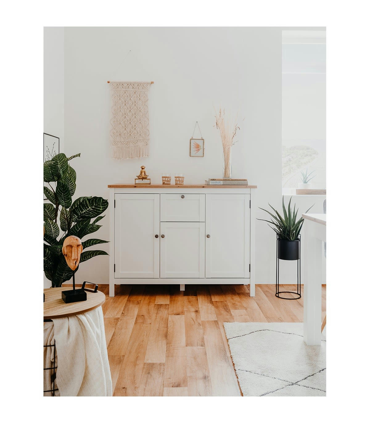 BERGEN - Buffet 3 portes 1 tiroir L120 cm - Décor Blanc et bois