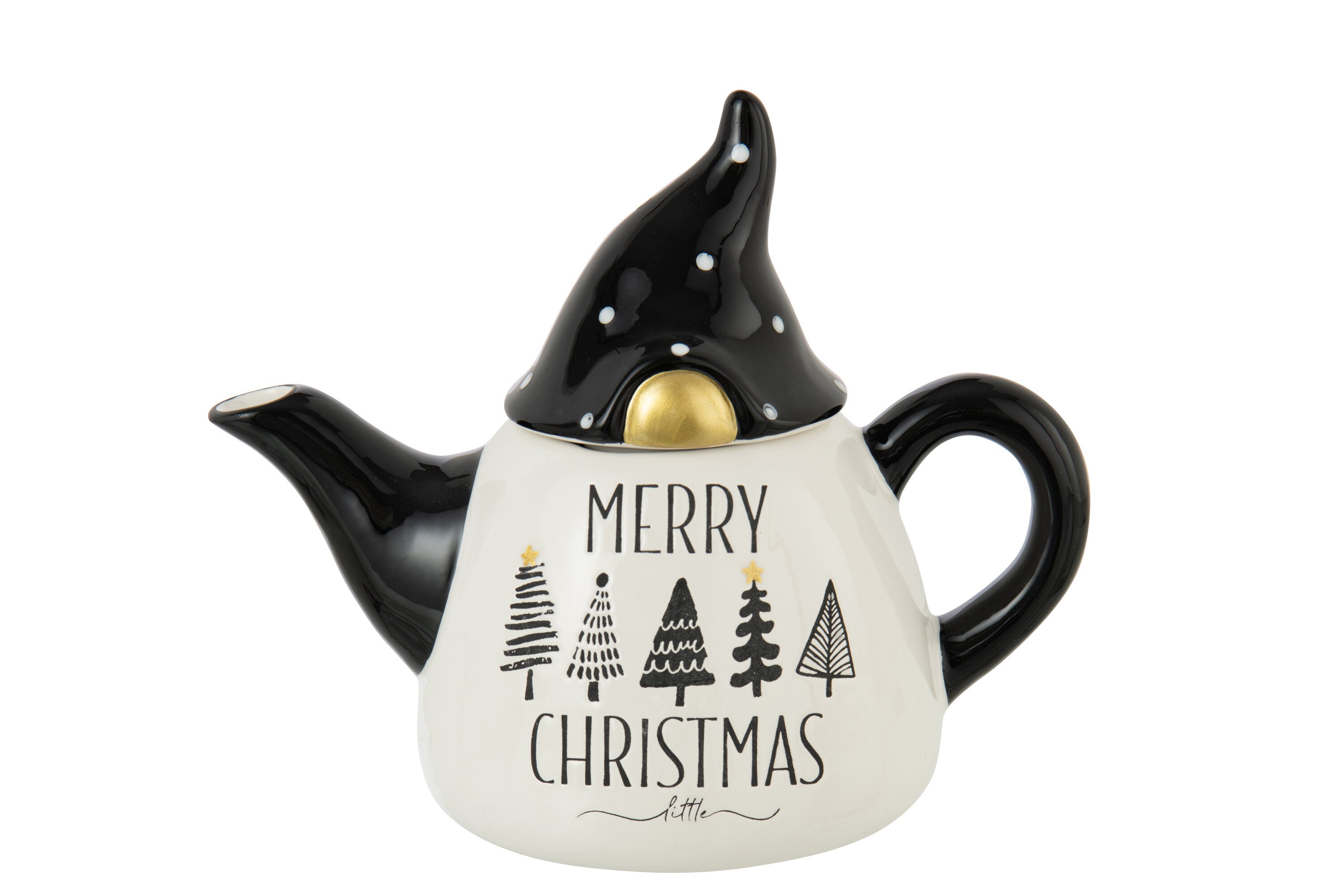 J-Line theepot Kerstmis Dolomiet - keramiek - zwart/wit