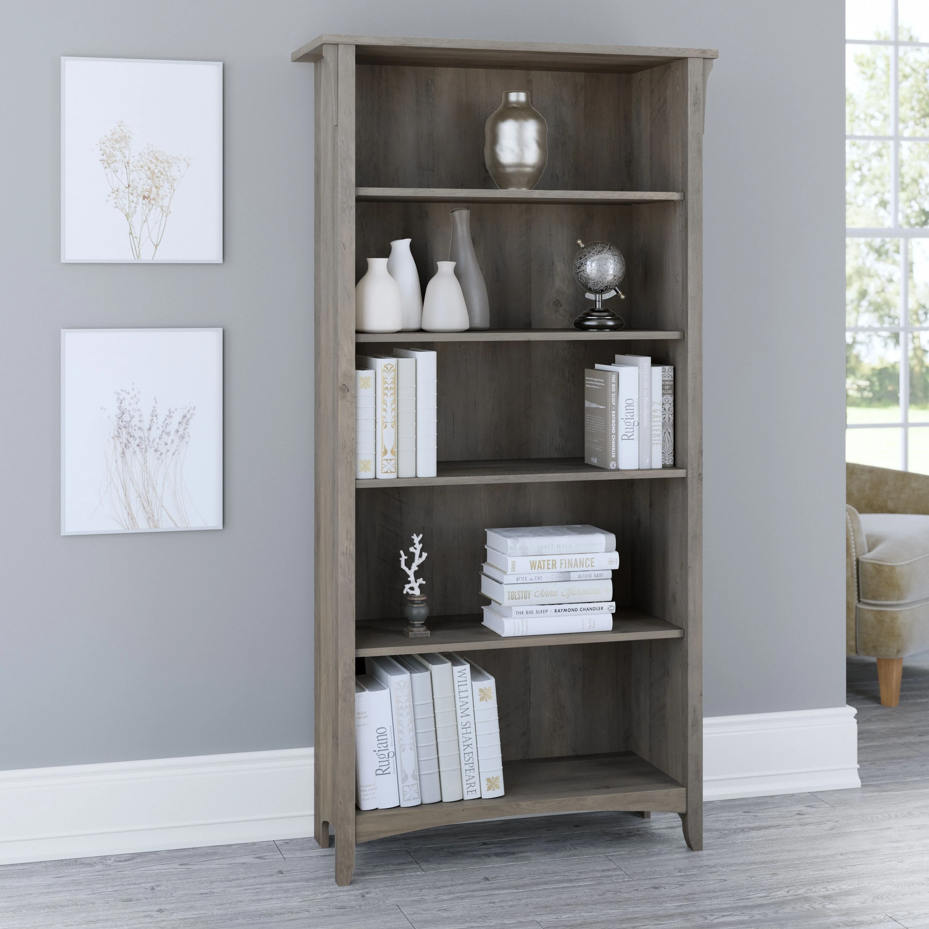 Bush Furniture Salinas Tall 5 Shelf Bookcase with Adjustable Shelves