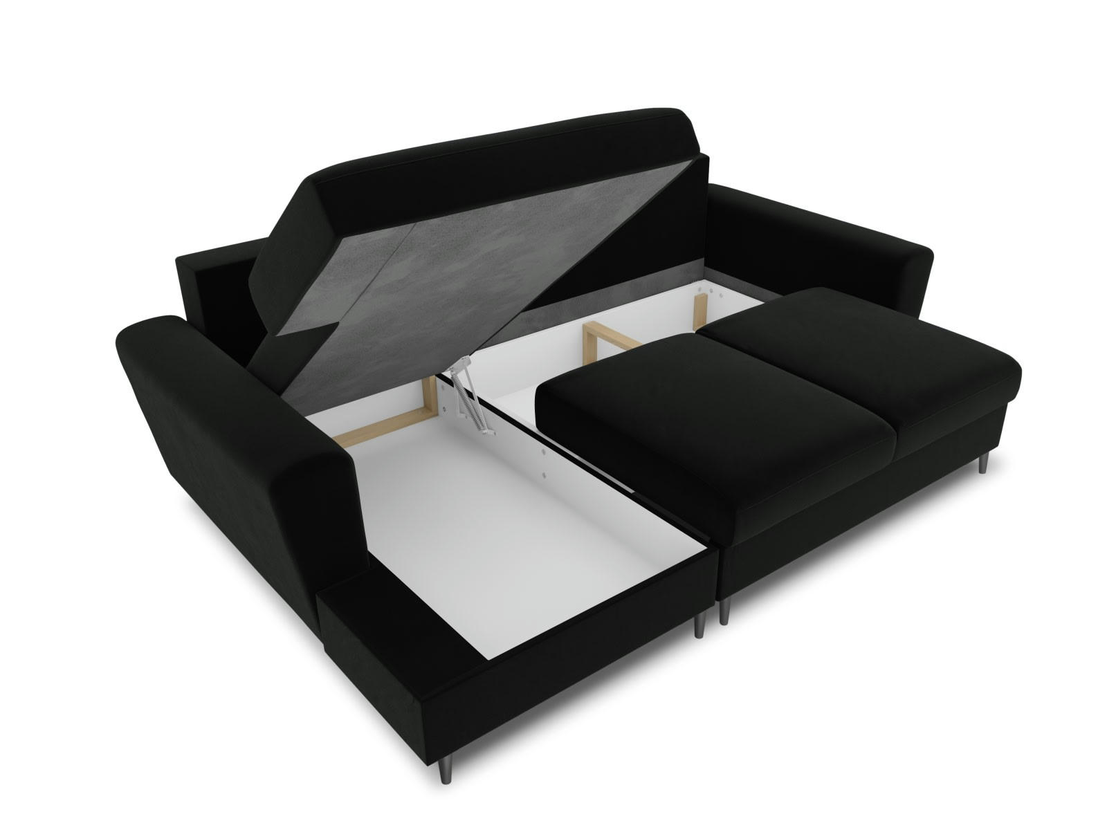 MOGHAN - Canapé d'angle gauche convertible 4 places en tissu velours noir