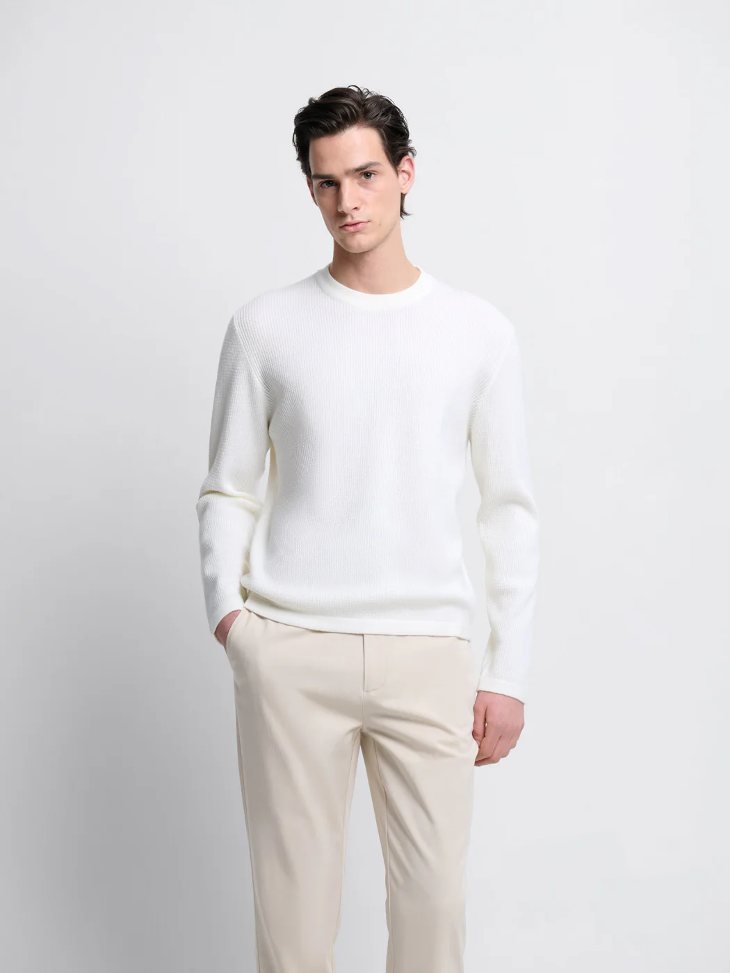 Pull col rond en maille torsadée