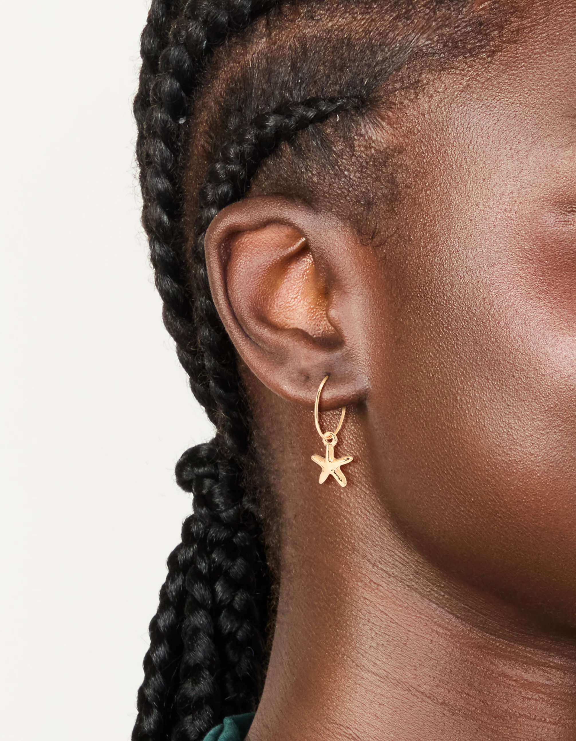 Gold Starfish Charm Hoop Earrings