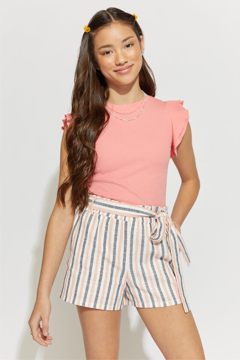 Hello Franki Striped Paperbag Shorts for girls