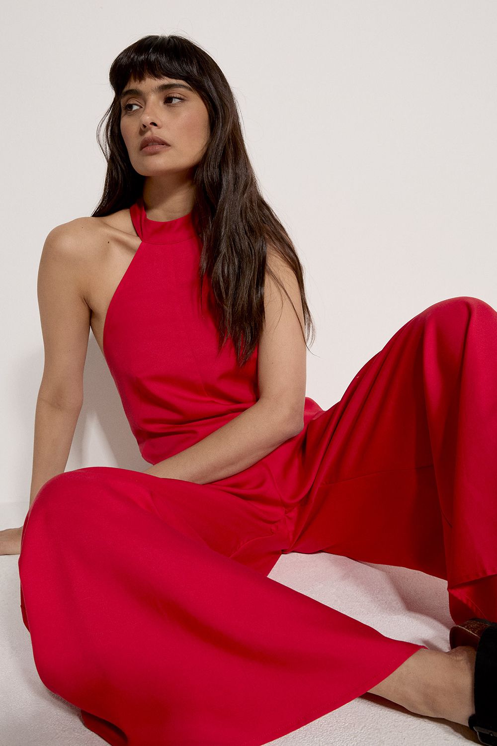 Apricot Halter Neck Wide-Leg Linen Blend Jumpsuit