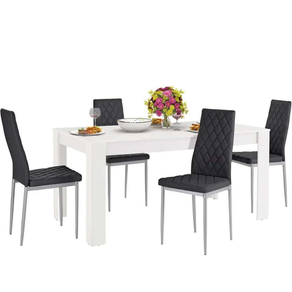Lynn & Brooke - Set eettafel 160x90 cm en 4 zwarte stoelen