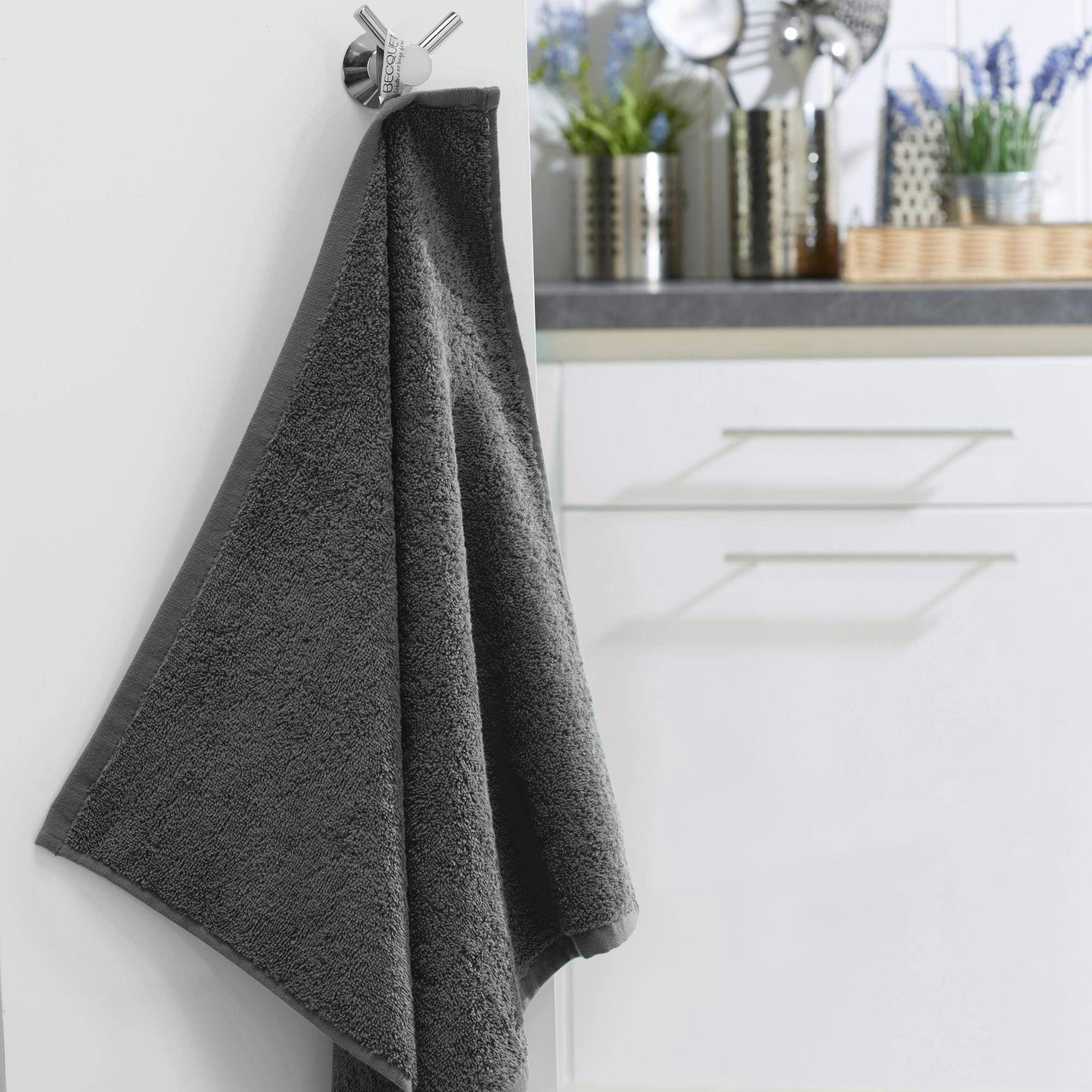 PRATIK - Lot de 2 essuie-mains 50x50 gris foncé en coton