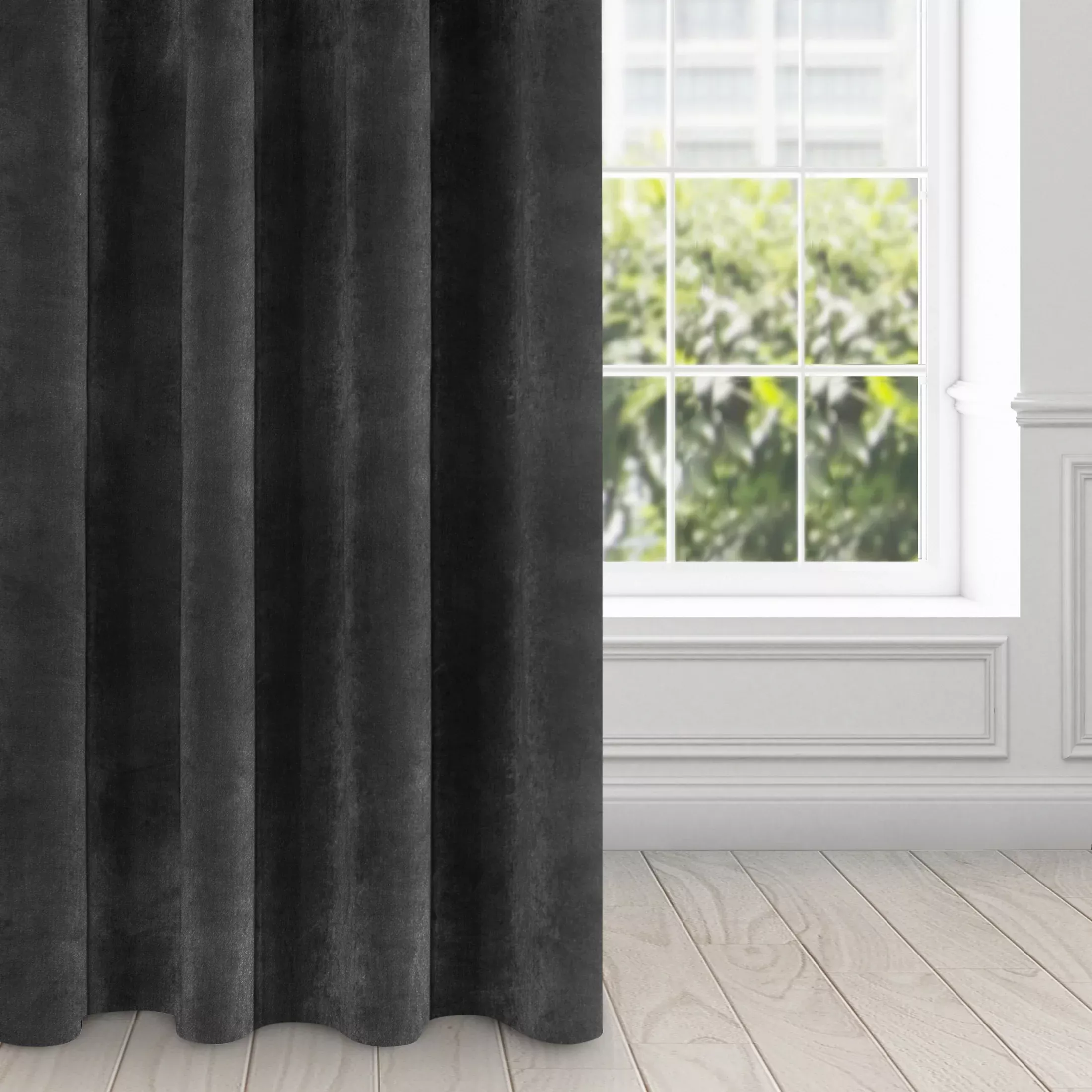 Zasłona czarna z ekskluzywnego matowego aksamitnego welwetu 290 g/m2 140x250 cm 10 szt. przelotek - RIA - Diva Line