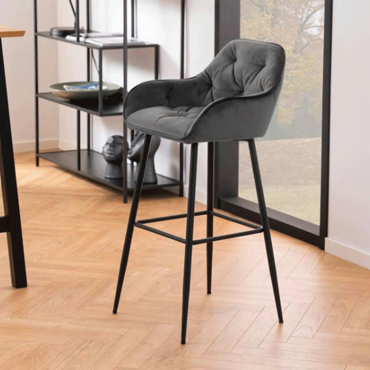 BROKEN - Lot de 2 tabourets design en velours et métal gris