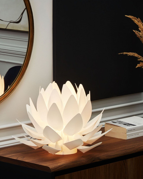 Lampa stołowa dekoracyjna kwiat 30 cm biała