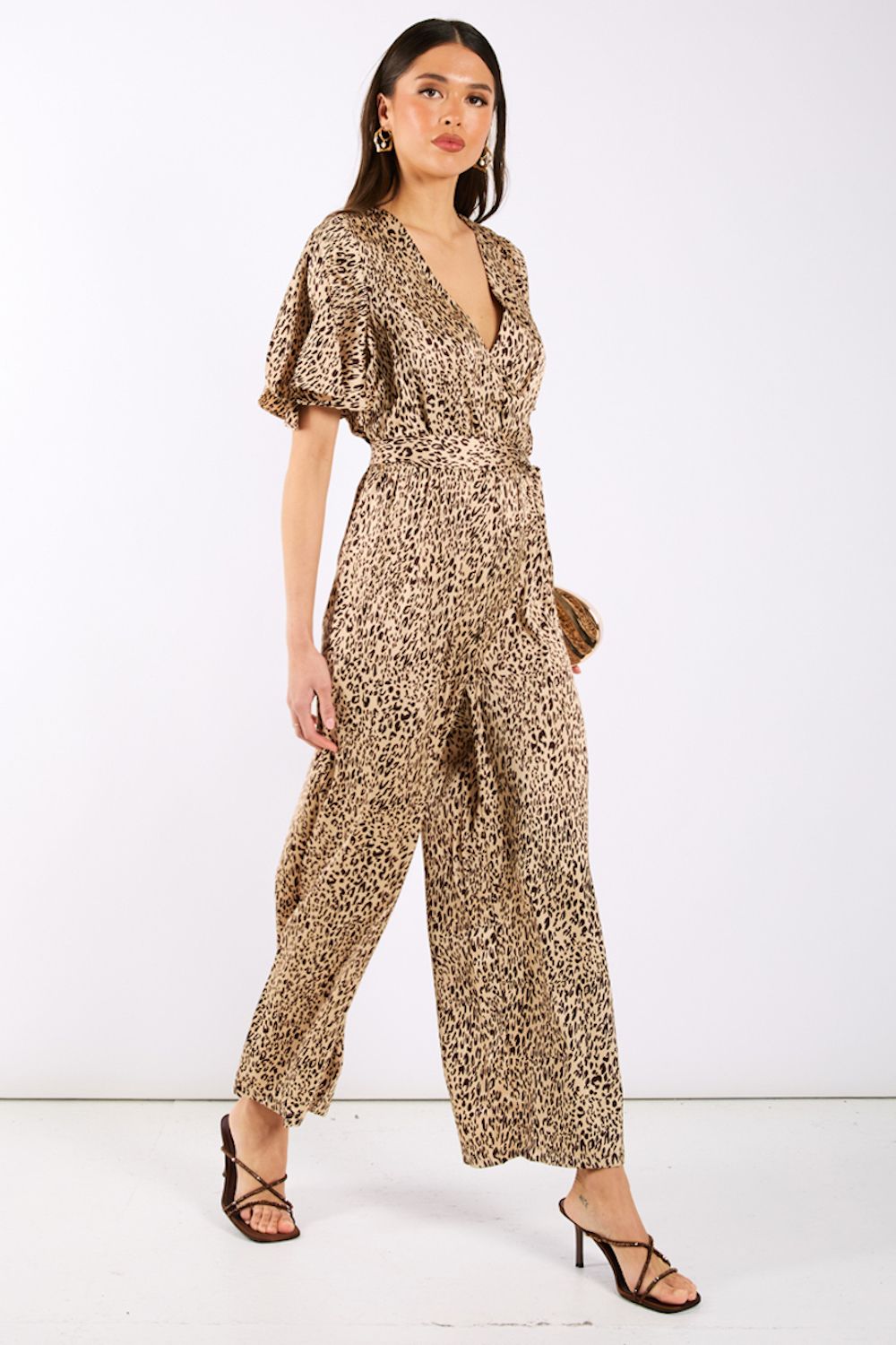 Needs No Label Leopard Printed Satin Jumpsuit