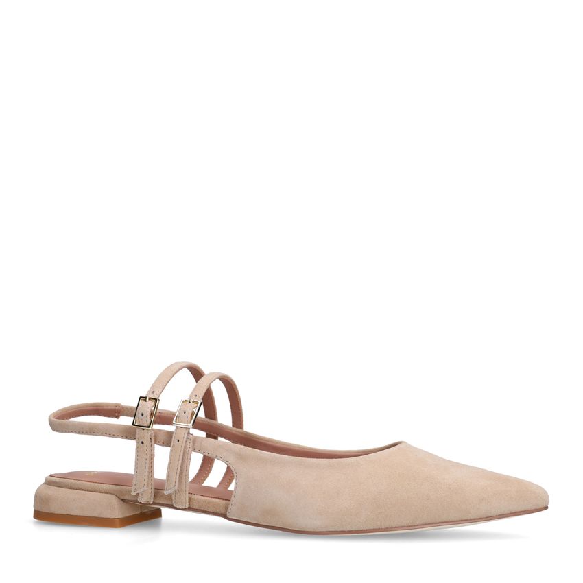Manfield Beige suède slingbacks met dubbele bandjes