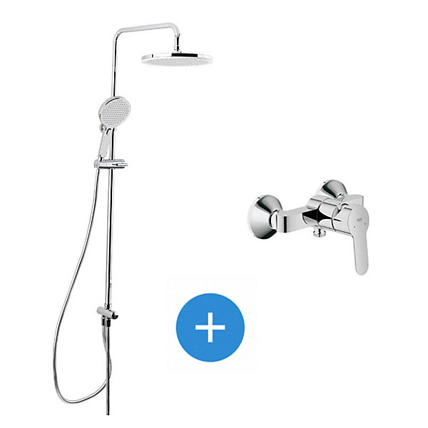 /Grohe Set de douche avec mitigeur   Douchette 3 jets barre avec curseur   Douche de tête XXL 254 mm Chrome