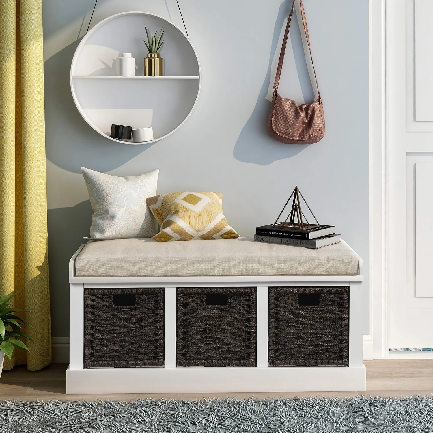 Nestfair Entryway Storage Bench with Cushion and Basket