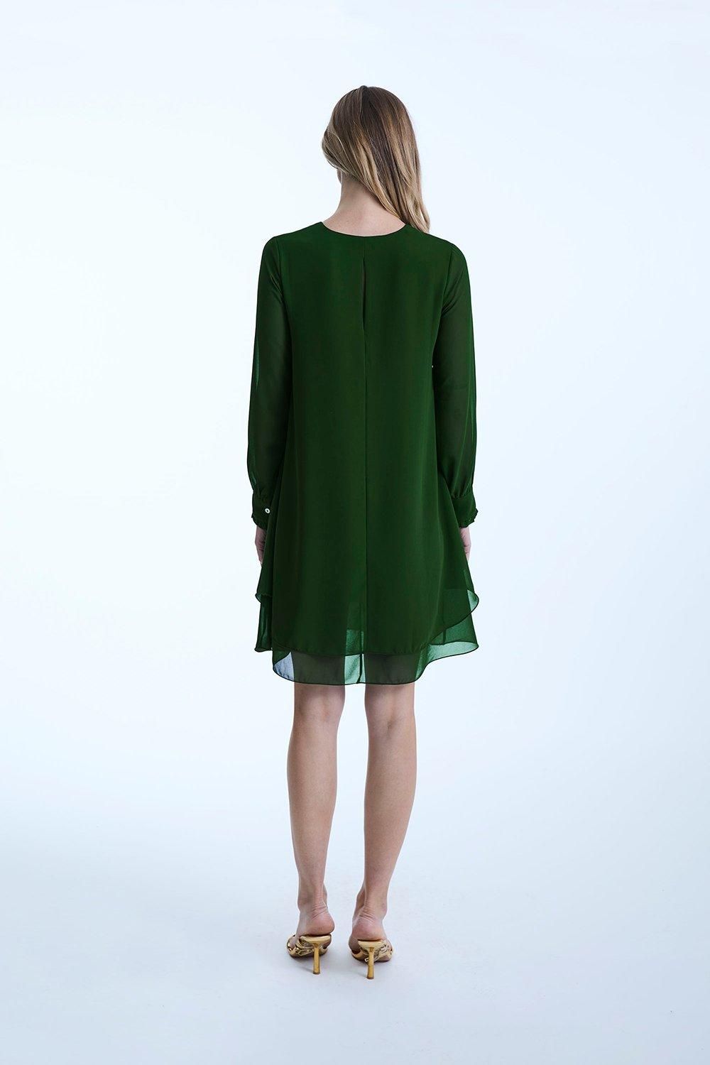 James Lakeland Long Sleeve Green Wave Hem Dress