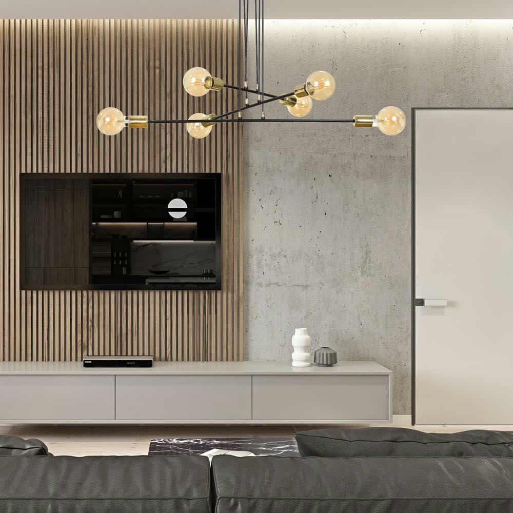 SIVES - Suspension vintage 6 lumières avec structure en métal noir ø70 cm