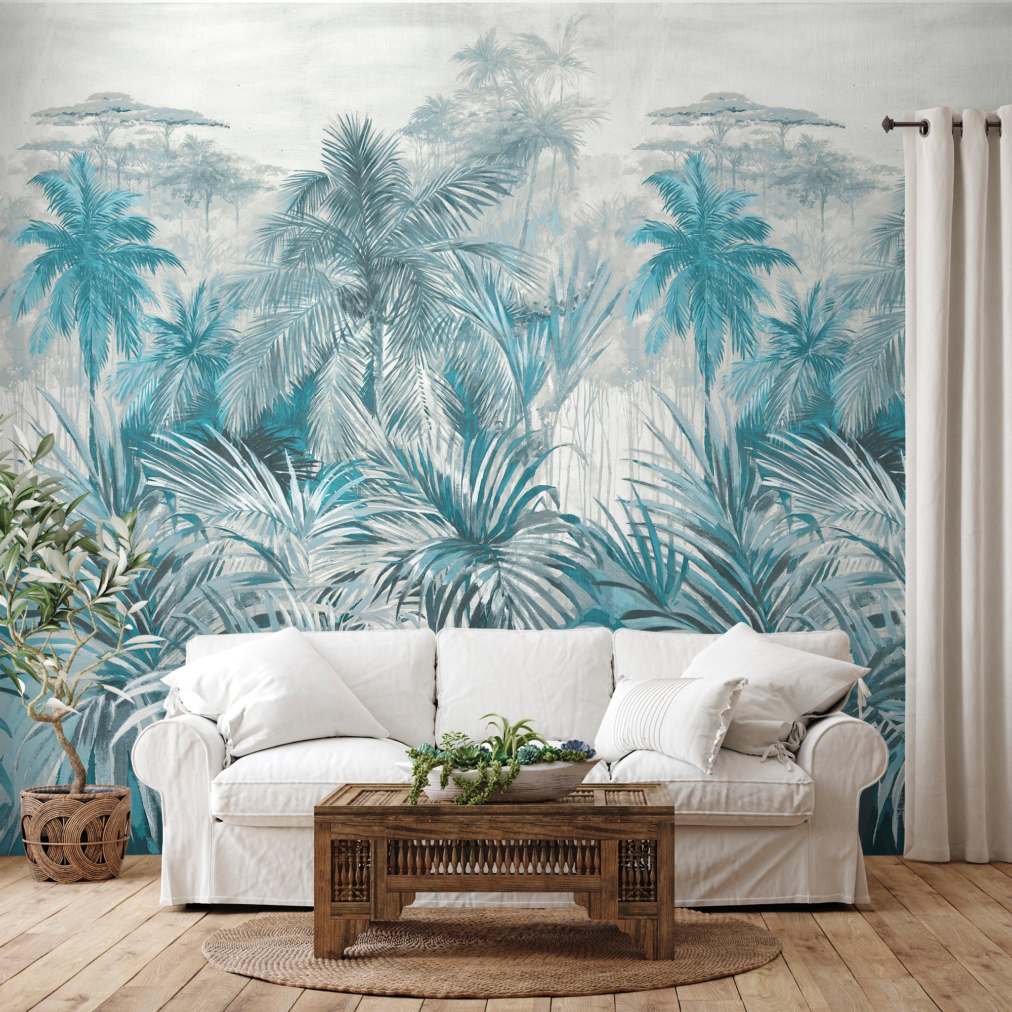 Sanders & Sanders fotobehang jungle-motief aqua groen blauw - 212 x 295 cm - 640279