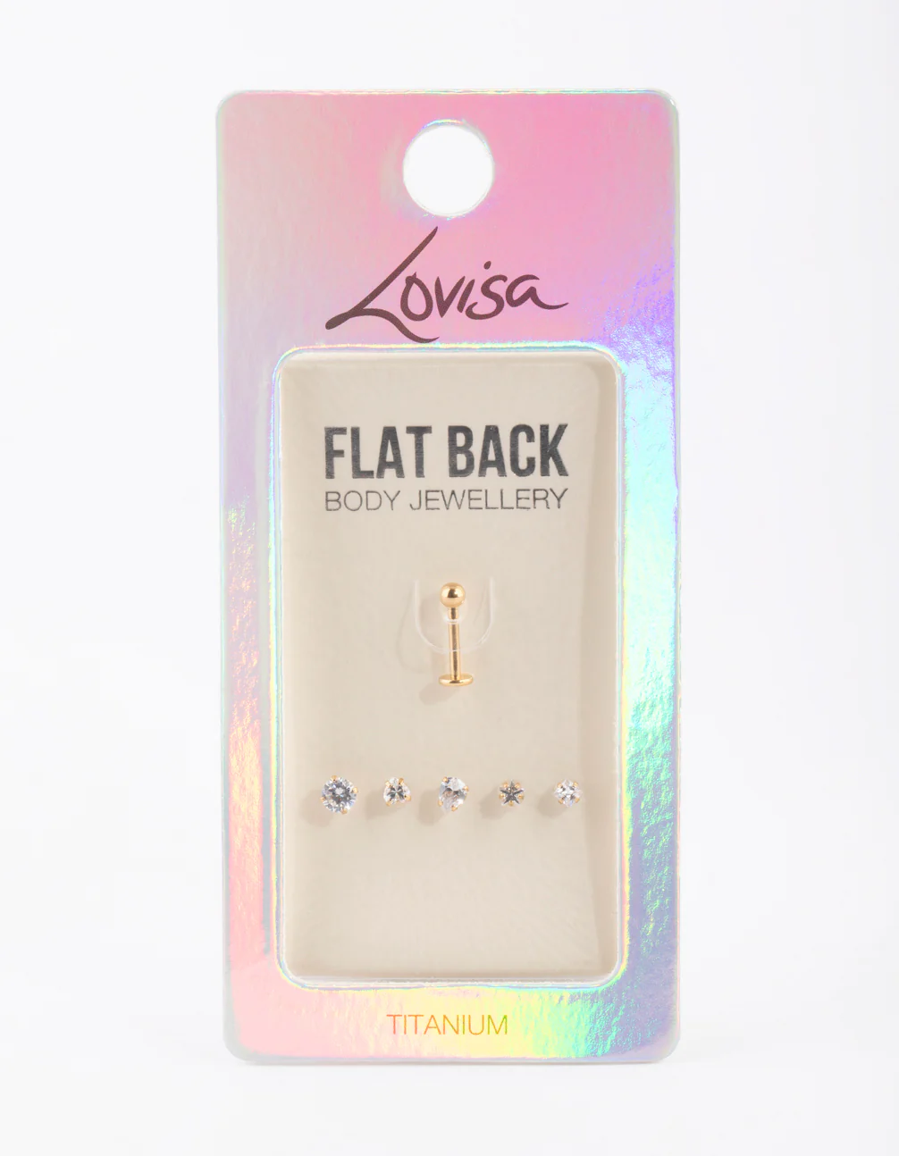 Gold Plated Titanium Single Flat Back Bar With Interchangeable Ends 6-Pack