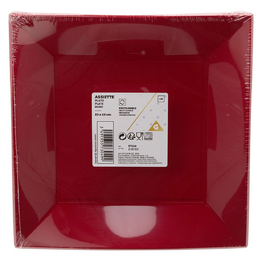Lot de 10 assiettes réutilisables carrées rouges