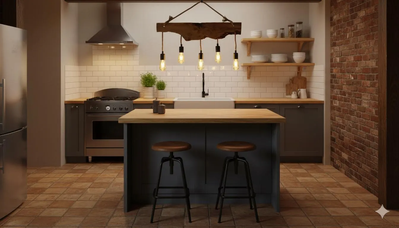 Olive Wood Rustic Light Fixture, Farmhouse Wooden Live Edge Chandelier For Dinign Room, Unique Ceiling Light For Dining Table and Kitchen