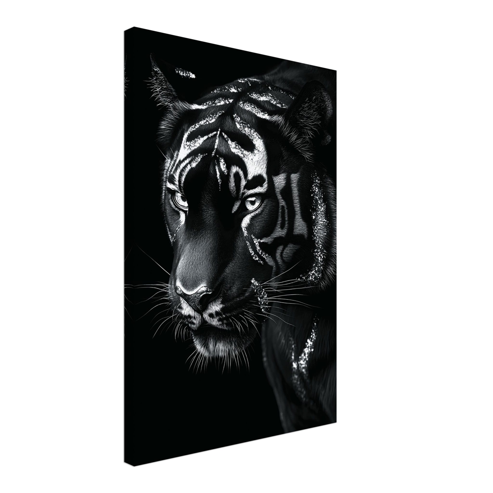 Artfulprints Canvas Tiger portrait canvas - 40x60 cm - Zwart / Wit