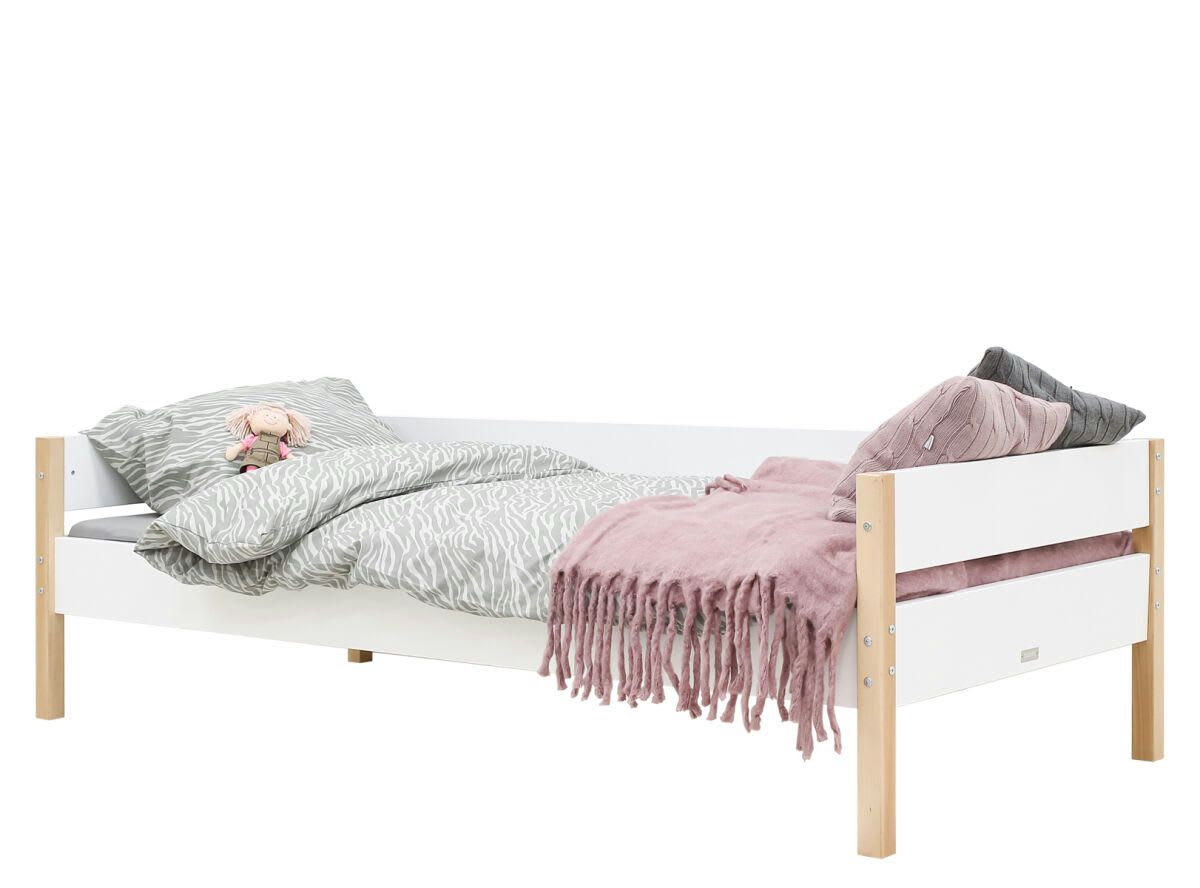 LUCAS - Lit banquette 90x200 en MDF et hêtre blanc