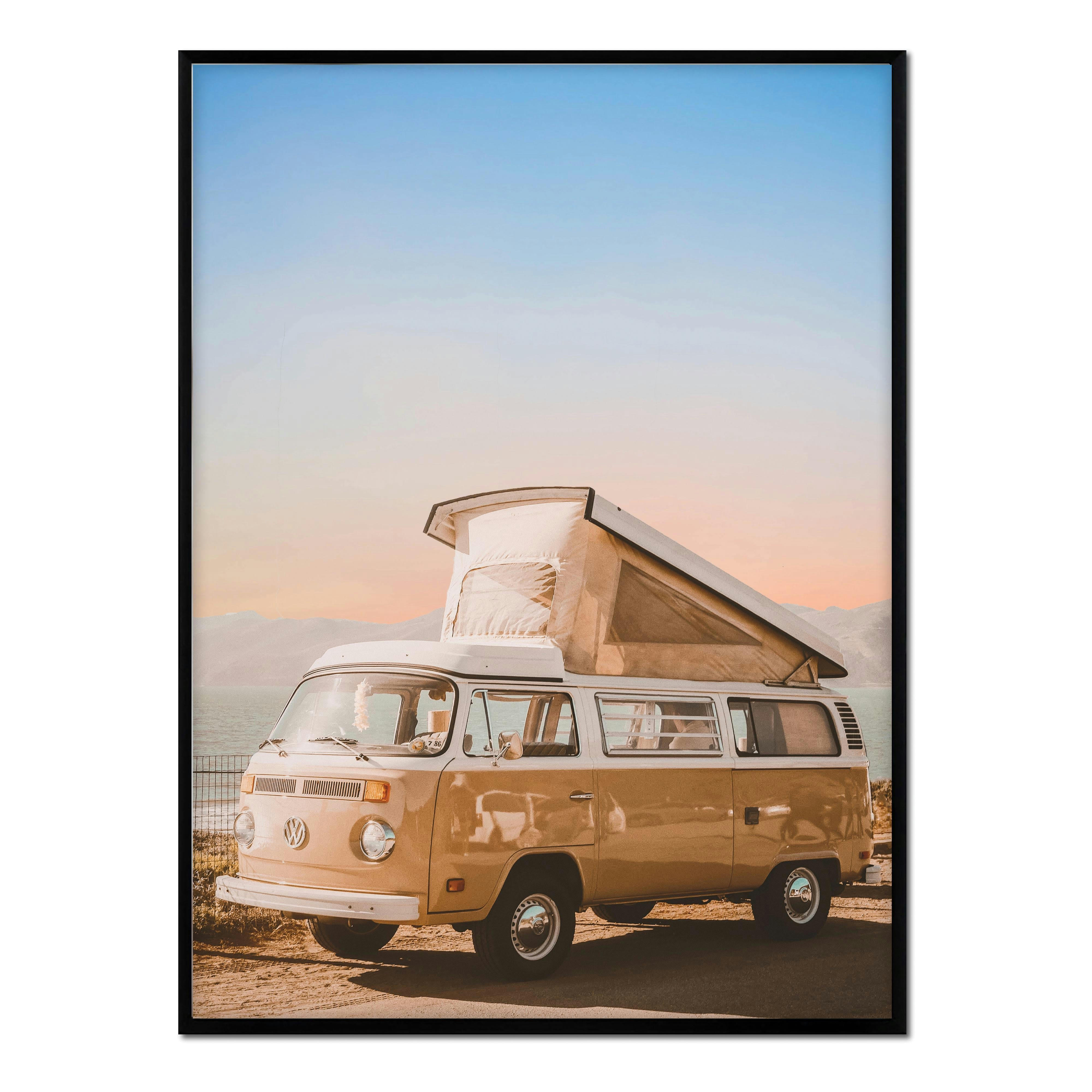 PLAYA - Affiche avec cadre noir - Caravane - 30x40