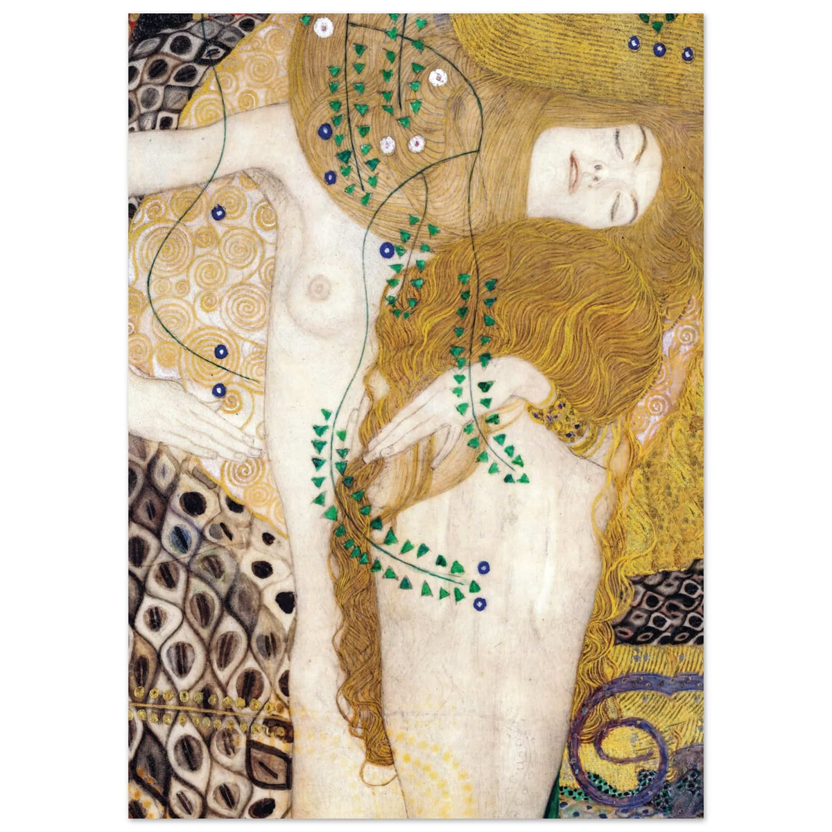 Artfulprints Poster Gustav Klimt - Water snakes  - 50x70 cm - Geel