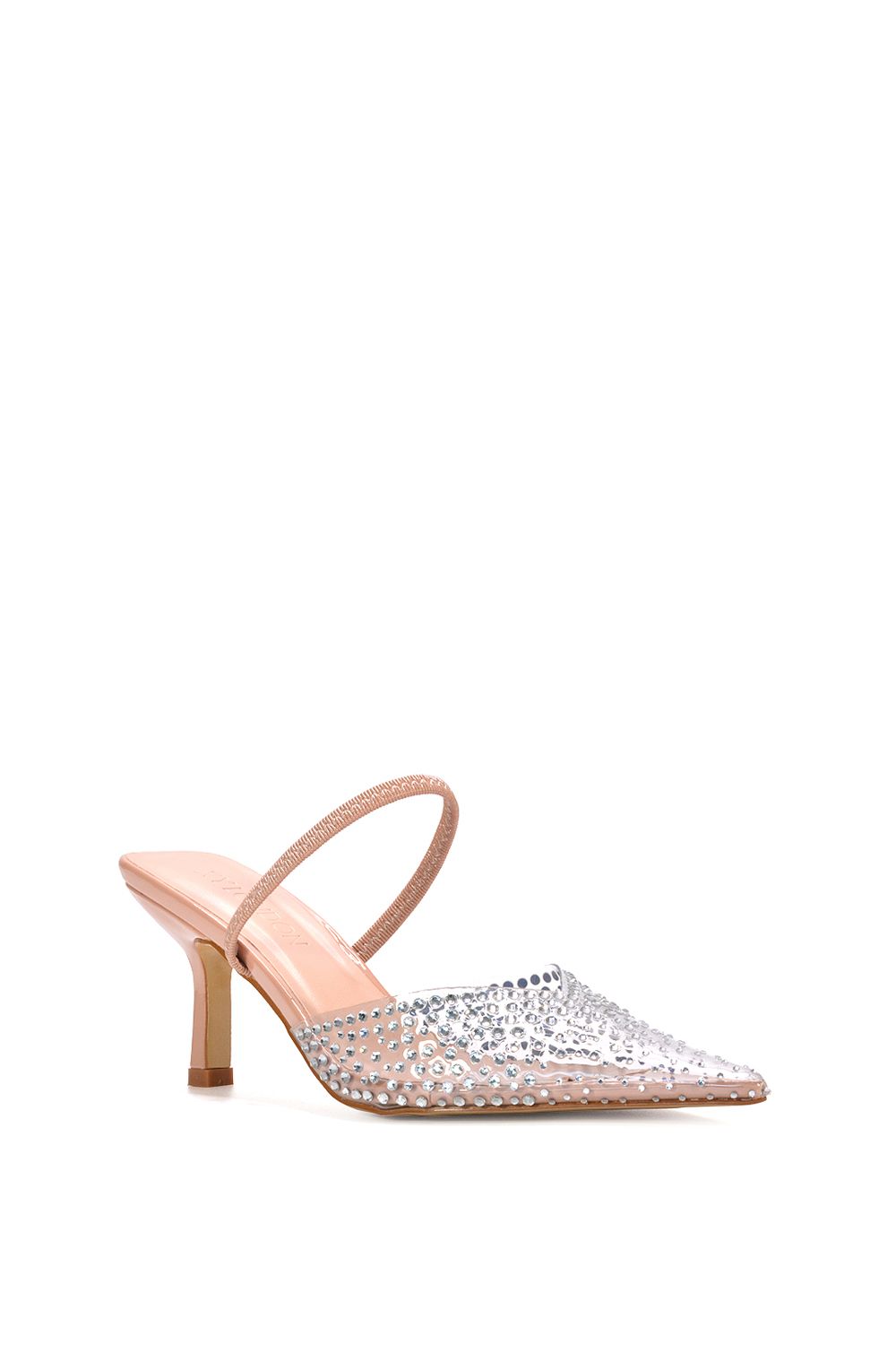XY London Tia' Clear Perspex Stiletto Heel Pointed Mules With Crystals