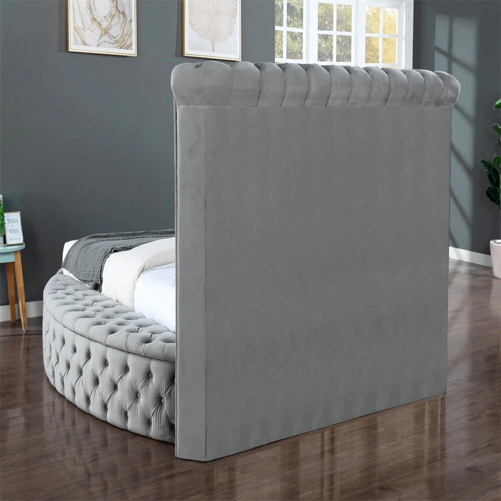 King Bed With Tufted Upholstered Velvet Fabric Headboard And Footboard Perfectly Fit Your Home，Gray