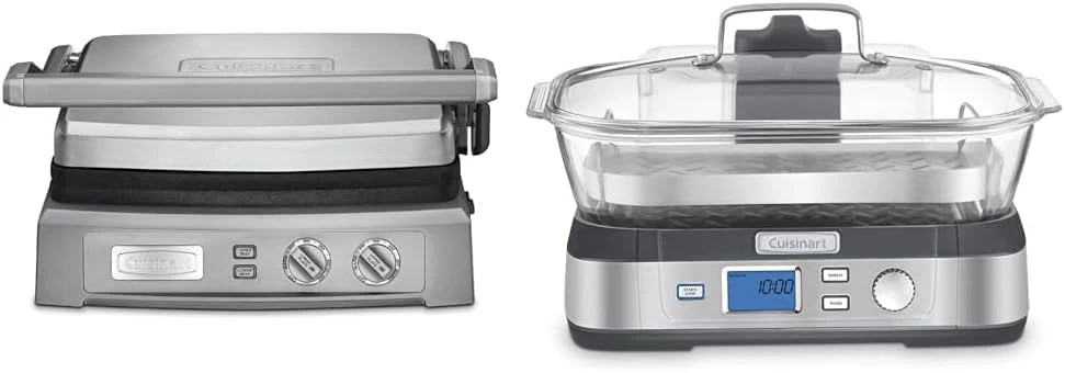 Smokeless Contact Grill Griddle, 175-450��F Adjustable Temp, LCD Display, Silver(Griddler Deluxe (6-in-1) + 5 liters)